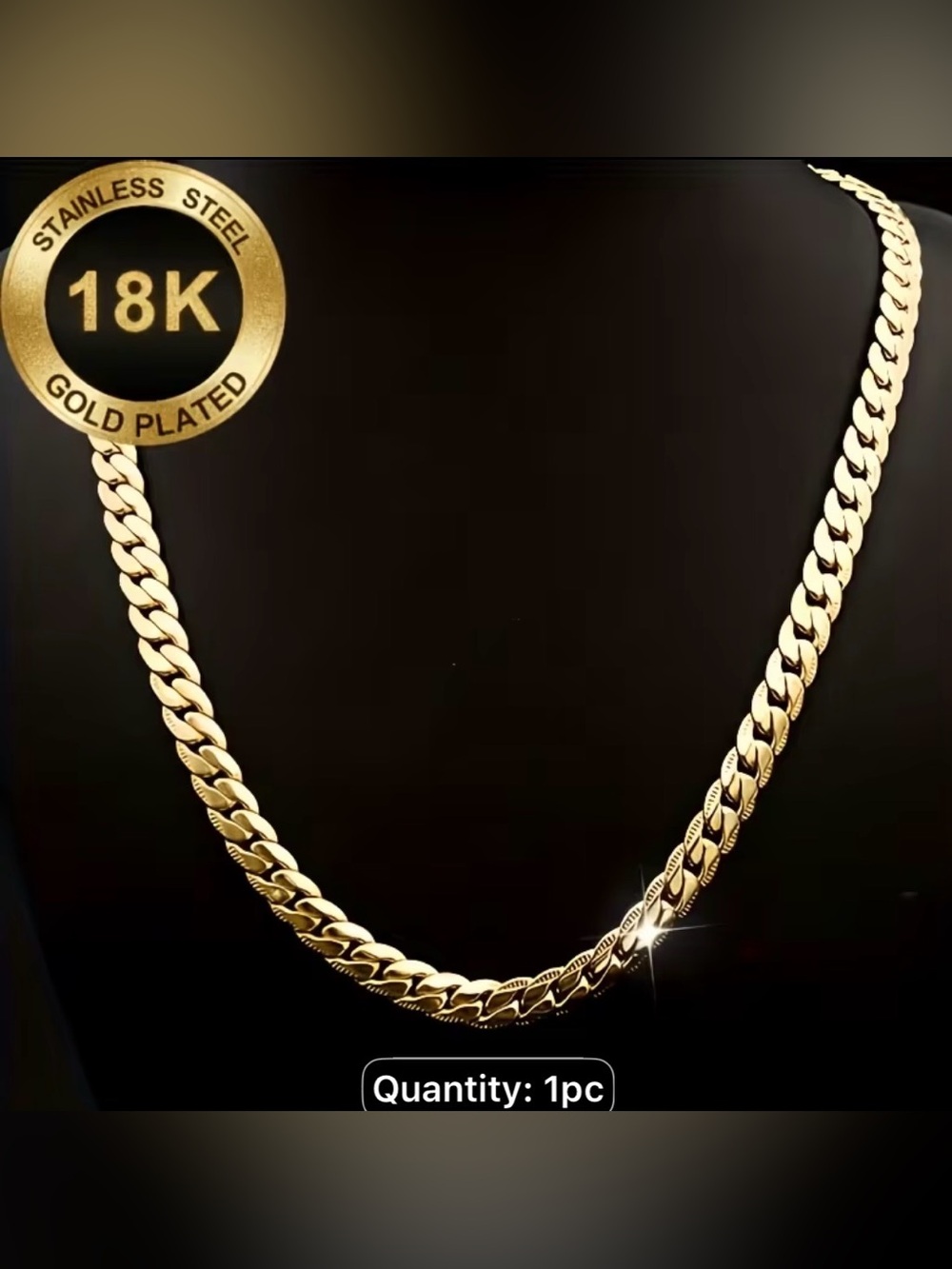 Stainless Steel 316LGold Plated Men’s Cuban Link Necklace - 18K Finish